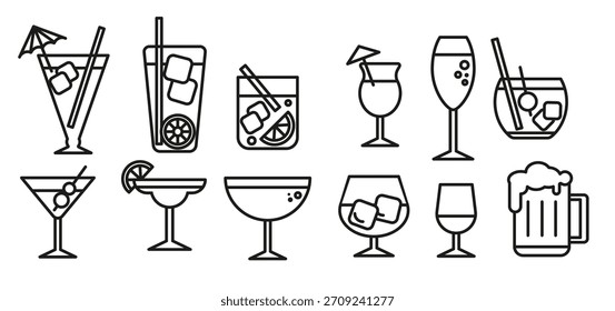 ícones de bebidas definir esboço estilo vetor ilustração