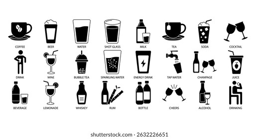 Drinks icons set . Drinks pack symbol vector elements for infographic web