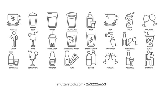 Drinks icons set . Drinks pack symbol vector elements for infographic web