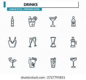 Bebidas Iconos Set - Vodka, Cuba Libre, Flirtini, Prensa Francesa, Manhattan colección de Vector.