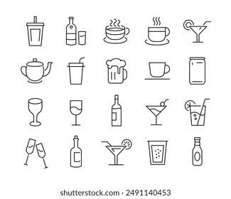 Drinks Icons - Vector Line. Editable Stroke.