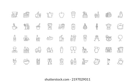 Drinks ideas, linear icons, line signs set, vector collection