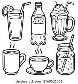 Drinks Line Art | Soda, Milkshake, Coffee Juice Coloring Page