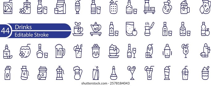 Drinks Line Editable Icons set. Vector illustration in modern thin line style of beverages related icons: beer, wine, cocktail, and more