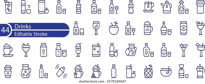 Drinks Line Editable Icons set. Vector illustration in modern thin line style of beverages related icons: beer, wine, cocktail, and more