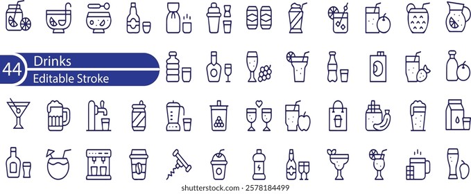 Drinks Line Editable Icons set. Vector illustration in modern thin line style of beverages related icons: beer, wine, cocktail, and more