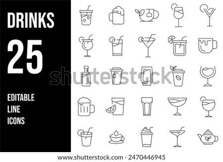 Drinks Line Editable Icons set. Vector illustration in modern thin line style of beverages related icons: beer, wine, cocktail, and more. Pictograms and infographics for mobile apps.	