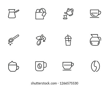 Drinks line icon set. Set of line icons on white background. Meal concept. Teapot, coffee, lemonade. Vector illustration can be used for breakfast, kitchen, cooking