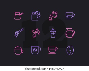 Drinks line icon set. Set of line icons on white background. Meal concept. Teapot, coffee, lemonade. Vector illustration can be used for breakfast, kitchen, cooking