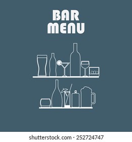 Drinks line icons in simple flat design. Alcohol and other beverages including wine, beer, whiskey, cocktails, soda, etc. Suitable for bar or restaurant menu. Eps10 vector illustration