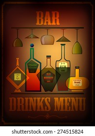 Drinks Menu Card, retro Design template, vector illustration