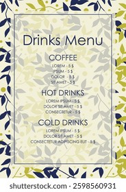 Drinks menu elegant restaurant template. Wedding menu. Cafe identity. Vintage easter drinks template
