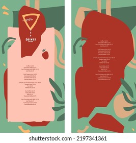 Drinks menu. Flat style with abstract lines, spots, shapes, design elements