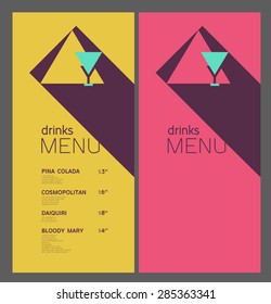 Drinks menu. Layout. Triangle and square. Geometric figures. Abstraction. Minimalism. Pink and yellow colors. Advertising for a bar near the beach or pool