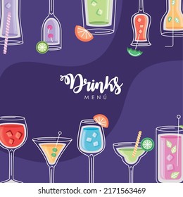 drinks menu lettering frame with cocktails