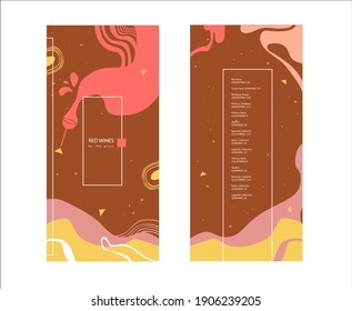 Drinks menu. Pre-made abstract composition. Hand-drawn decorative elements, lines, abstract spots. Vector template for menu, list, banner, booklet, flyer, layout, poster. 