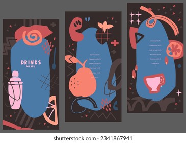 Drinks menu. Trendy Matisse. Wall art. Aesthetic minimalist design collection. Vector art illustrations for background, menu, list, banner, booklet, flyer, brochure, price, poster, invitation. 