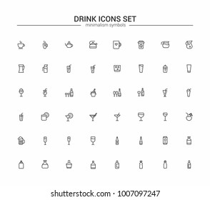 Drinks Minimalism vector symbols, line icons set for mobile and desktop screens design.