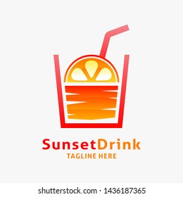 Drinks of orange juice with sunset element