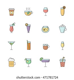 Drinks outline colored icon set. Clean and simple outline design.