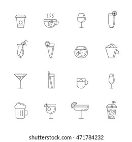 Drinks outline icon set. Clean and simple outline design.