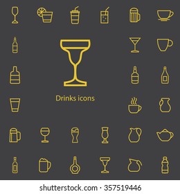 drinks outline, thin, flat, digital icon set for web and mobile