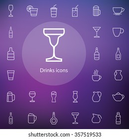 drinks outline, thin, flat, digital icon set for web and mobile