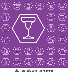 drinks outline, thin, flat, digital icon set for web and mobile