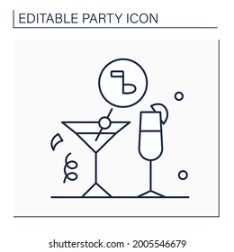 Drinks party line icon. Formal party with alcoholic drinks. Celebrations with music and snacks.Celebrating concept. Isolated vector illustration. Editable stroke