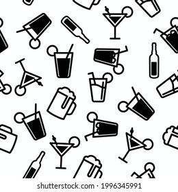 Drinks Pattern. Vector isolated seamless pattern or background with drinks