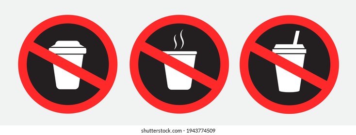 Drinks in plastic cup prohibition sign sticker isolated on gray background