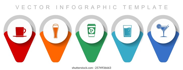 Drinks pointer collection, miscellaneous icons such as cup, glass and drink, flat design vector infographic template in eps 10