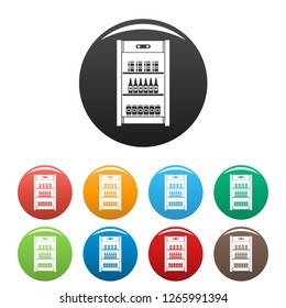 Drinks refrigerator icons set 9 color vector isolated on white for any design