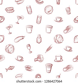 Drinks, Seafood and Vegetables set. Background for printing, design, web. Usable as icons. Seamless. Binary color.