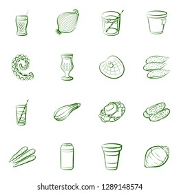 Drinks, Seafood and Vegetables set. Background for printing, design, web. Usable as icons. Binary color.