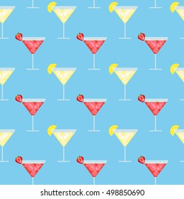 Drinks Seamless Pattern with Daiquiri and Margarita cocktails