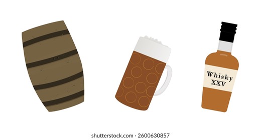 Drinks set. Celebration, party, holiday, bar or pub symbol. Editable stroke. Isolated vector illustration