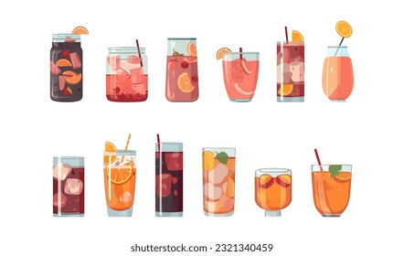 Drinks set flat cartoon isolated on white background. Vector illustration