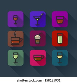 drinks set icons colorful flat design
