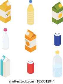 Drinks set. Isometric vector illustration in flat design.