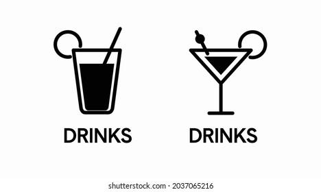 Drinks Sign Set. Vector isolated editable black and white illustration set of drinks