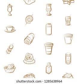 Drinks and Snacks set. Background for printing, design, web. Usable as icons. Seamless. Binary color.