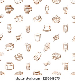 Drinks and Snacks set. Background for printing, design, web. Usable as icons. Seamless. Binary color.
