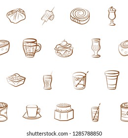 Drinks and Snacks set. Background for printing, design, web. Usable as icons. Seamless. Binary color.