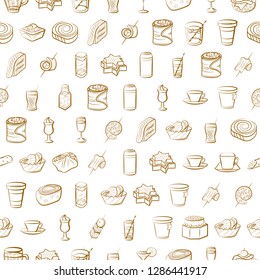 Drinks and Snacks set. Background for printing, design, web. Usable as icons. Seamless. Binary color.