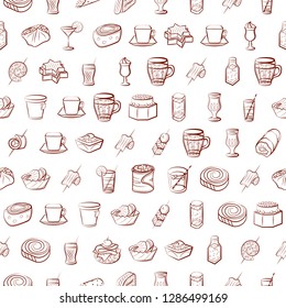 Drinks and Snacks set. Background for printing, design, web. Usable as icons. Seamless. Binary color.