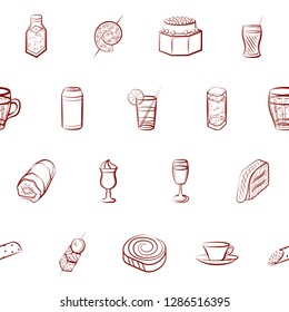 Drinks and Snacks set. Background for printing, design, web. Usable as icons. Seamless. Binary color.