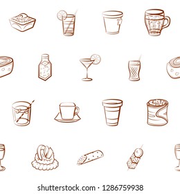 Drinks and Snacks set. Background for printing, design, web. Usable as icons. Seamless. Binary color.