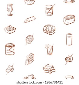 Drinks and Snacks set. Background for printing, design, web. Usable as icons. Seamless. Binary color.