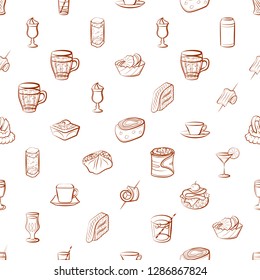 Drinks and Snacks set. Background for printing, design, web. Usable as icons. Seamless. Binary color.